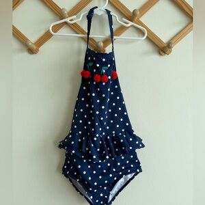 Mini Boden Polka Cherry Applique Halter Swimsuit